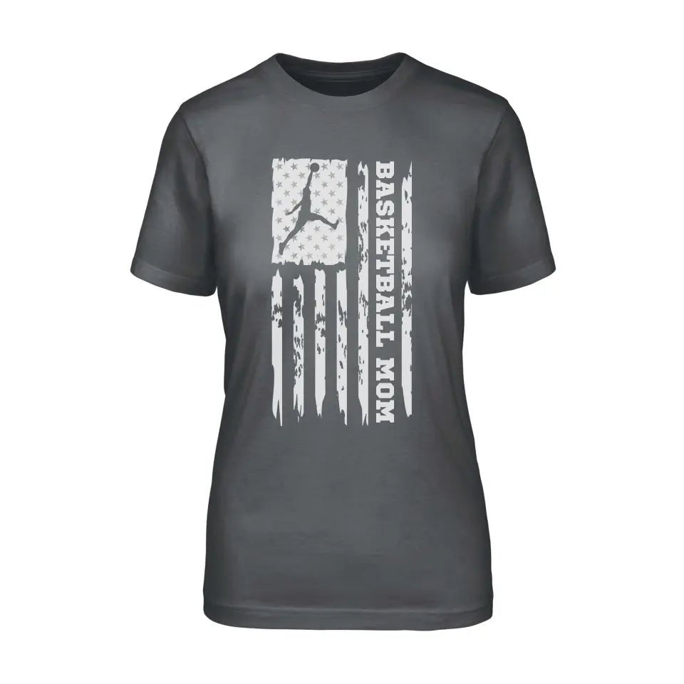 Basketball Mom Vertical Flag on a Unisex T-Shirt with a White Graphic