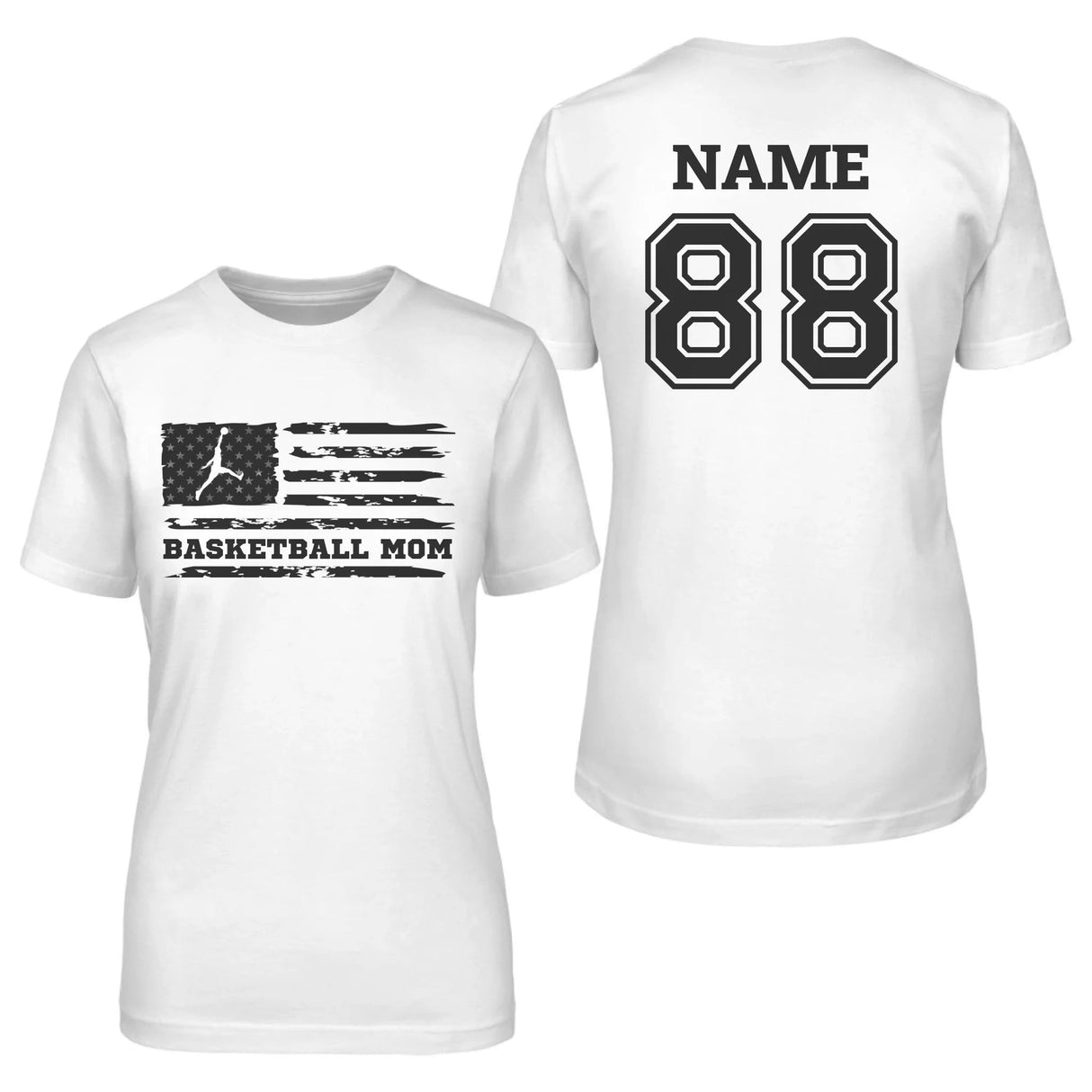 Basketball Mom Horizontal Flag With Basketball Player Name on a Unisex T-Shirt with a Black Graphic
