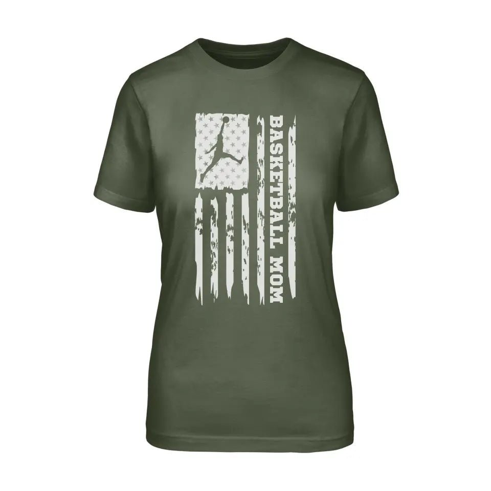 Basketball Mom Vertical Flag on a Unisex T-Shirt with a White Graphic