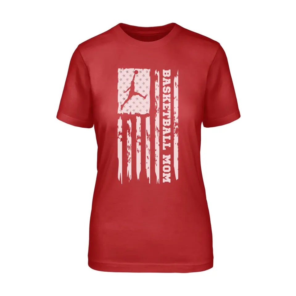 Basketball Mom Vertical Flag on a Unisex T-Shirt with a White Graphic