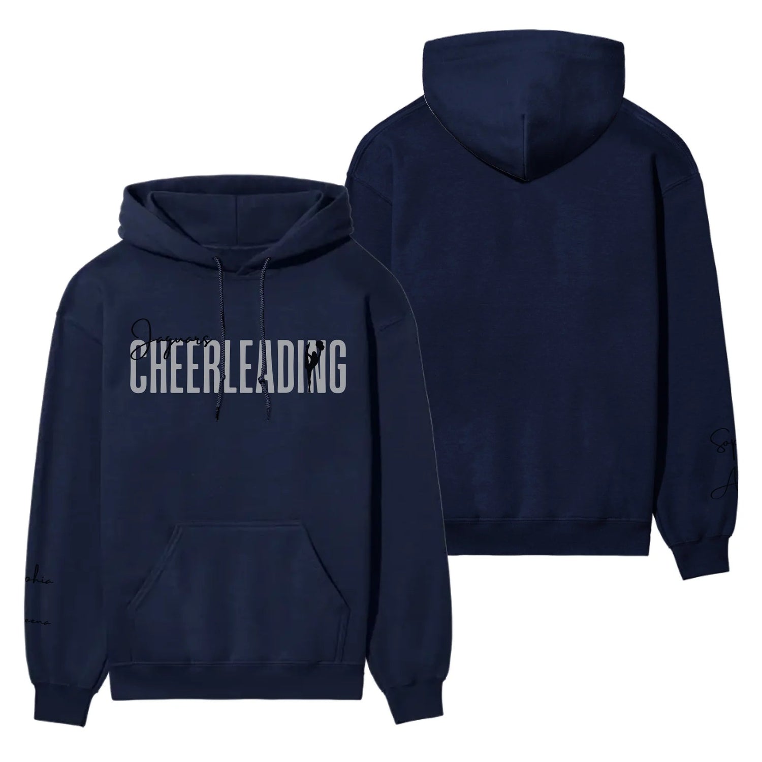 Personalized Cheer on a Hoodie With Modern Bold Designs and Cheerleader Name on Sleeve on a Hoodie