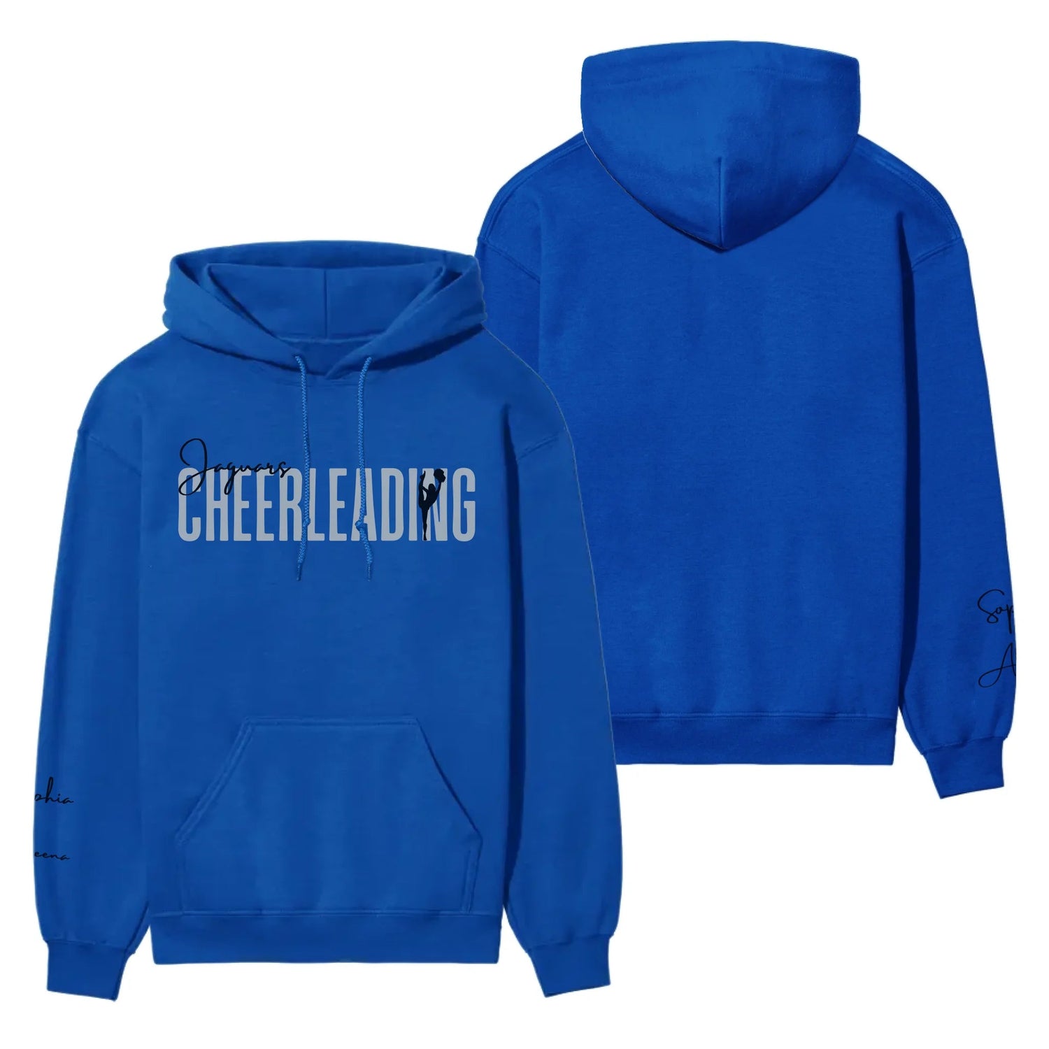 Personalized Cheer on a Hoodie With Modern Bold Designs and Cheerleader Name on Sleeve on a Hoodie