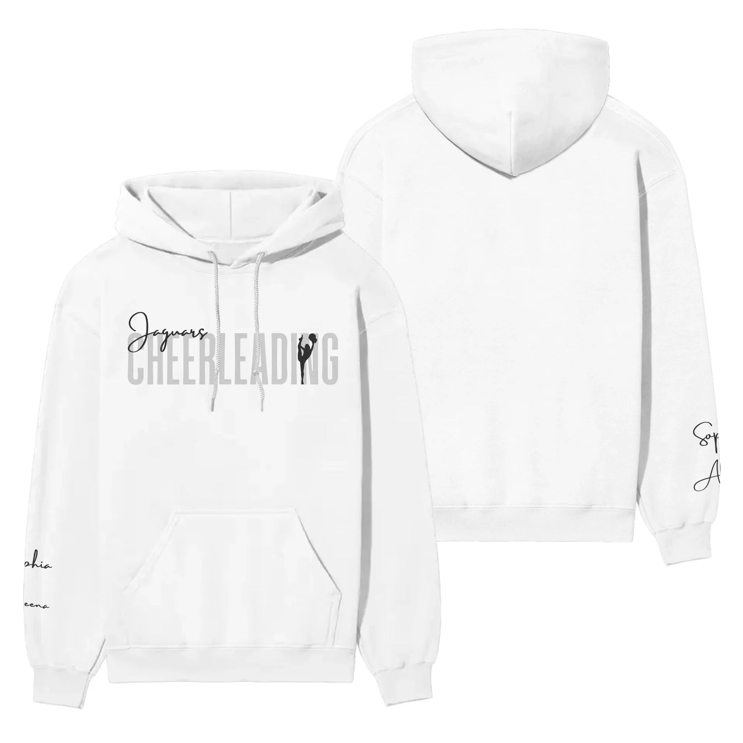 Personalized Cheer on a Hoodie With Modern Bold Designs and Cheerleader Name on Sleeve on a Hoodie