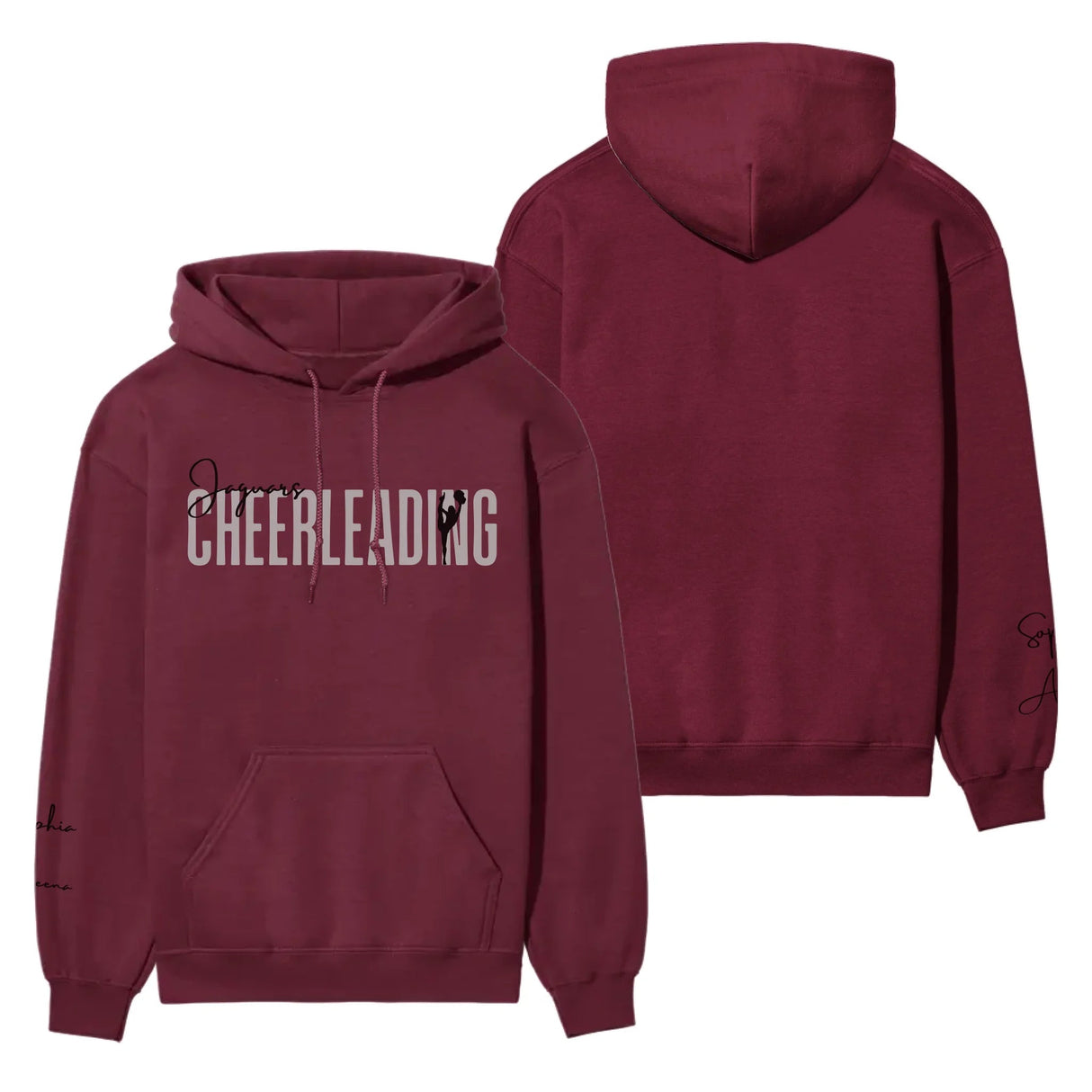 Personalized Cheer on a Hoodie With Modern Bold Designs and Cheerleader Name on Sleeve on a Hoodie