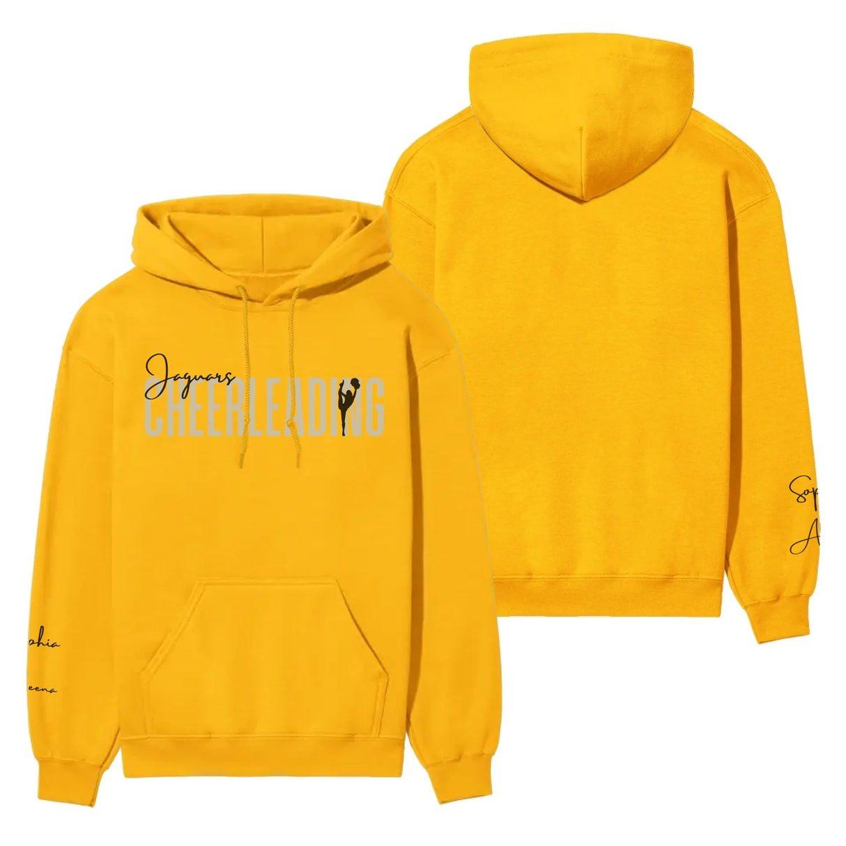 Personalized Cheer on a Hoodie With Modern Bold Designs and Cheerleader Name on Sleeve on a Hoodie