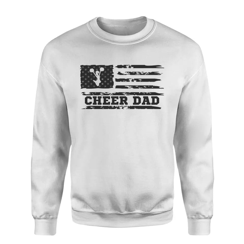 Cheer Dad Horizontal Flag on a Sweatshirt with a Black Graphic