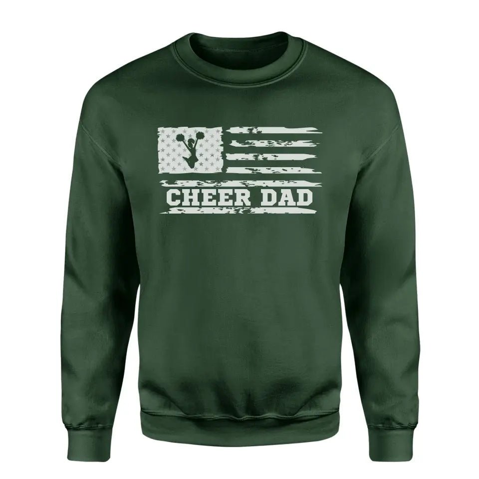 Cheer Dad Horizontal Flag on a Sweatshirt with a White Graphic
