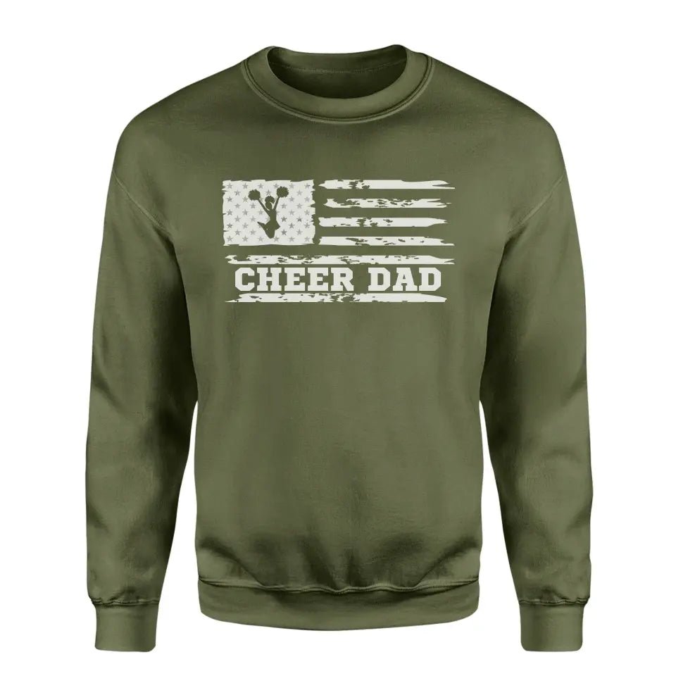 Cheer Dad Horizontal Flag on a Sweatshirt with a White Graphic