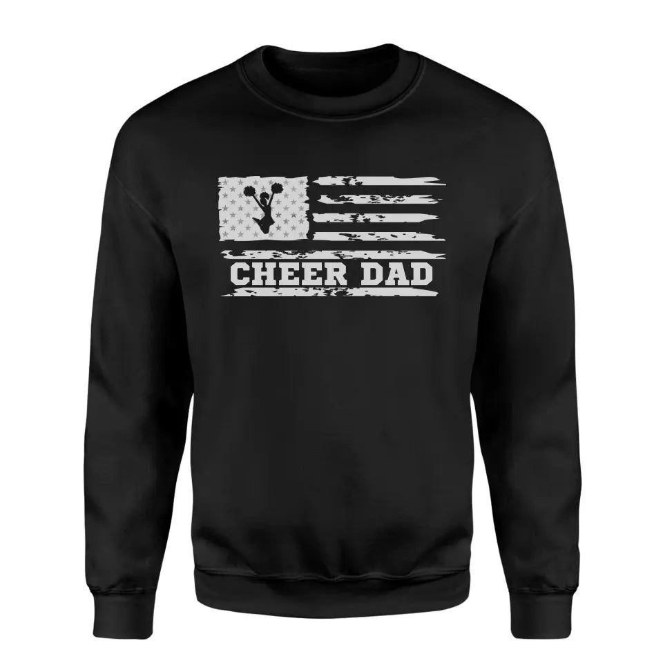 Cheer Dad Horizontal Flag on a Sweatshirt with a White Graphic