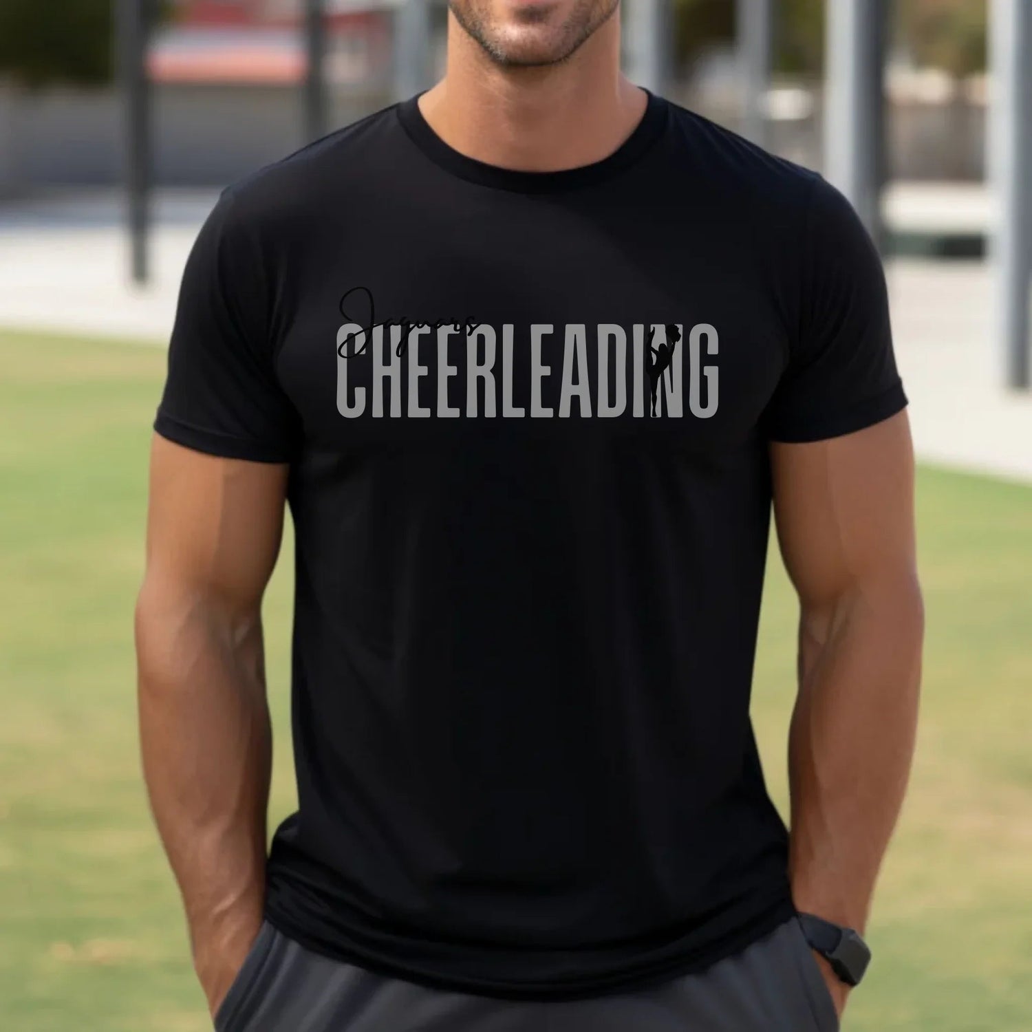 Personalized Cheer Shirt With Modern Bold Design on a Unisex T-Shirt