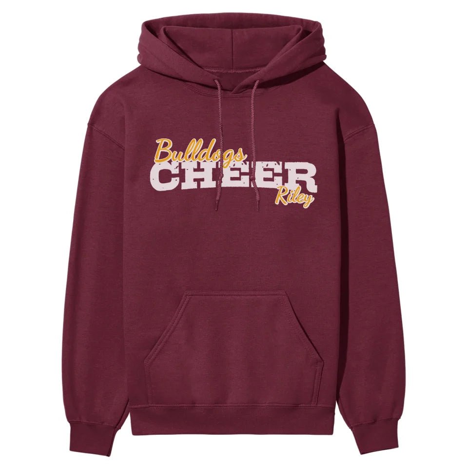 Custom Cheer Mascot and Cheerleader Name on a Hoodie with a White Graphic