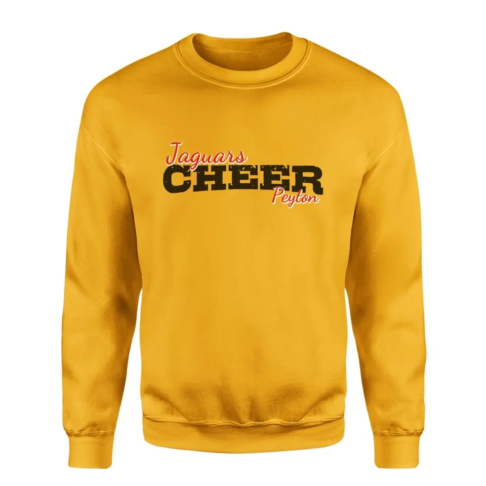 Custom Cheer Mascot and Cheerleader Name on a Sweatshirt with a Black Graphic