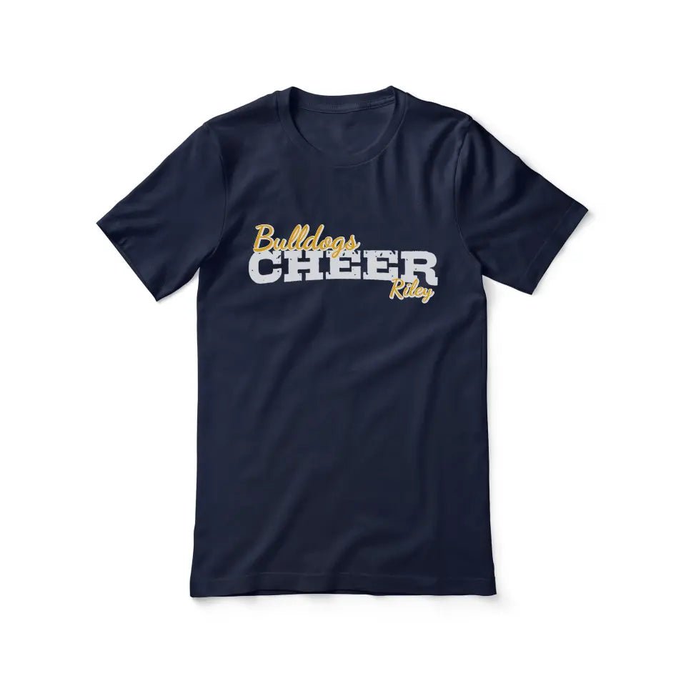 Custom Cheer Mascot and Cheerleader Name on a Unisex T-Shirt with a White Graphic