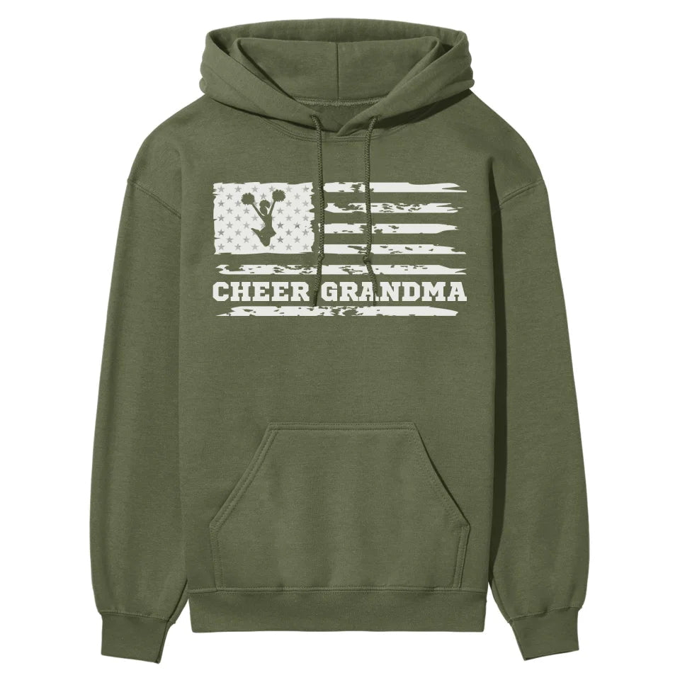 Cheer Grandma Horizontal Flag on a Hoodie with a White Graphic