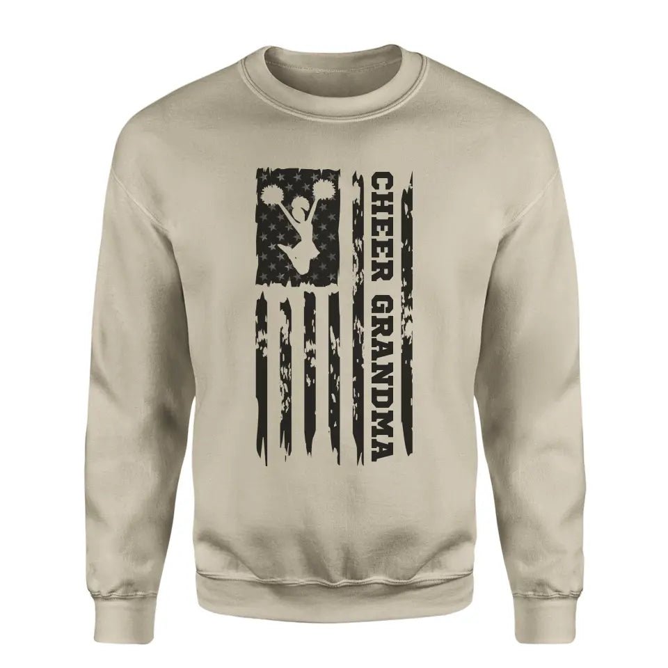 Cheer Grandma Vertical Flag on a Sweatshirt with a Black Graphic