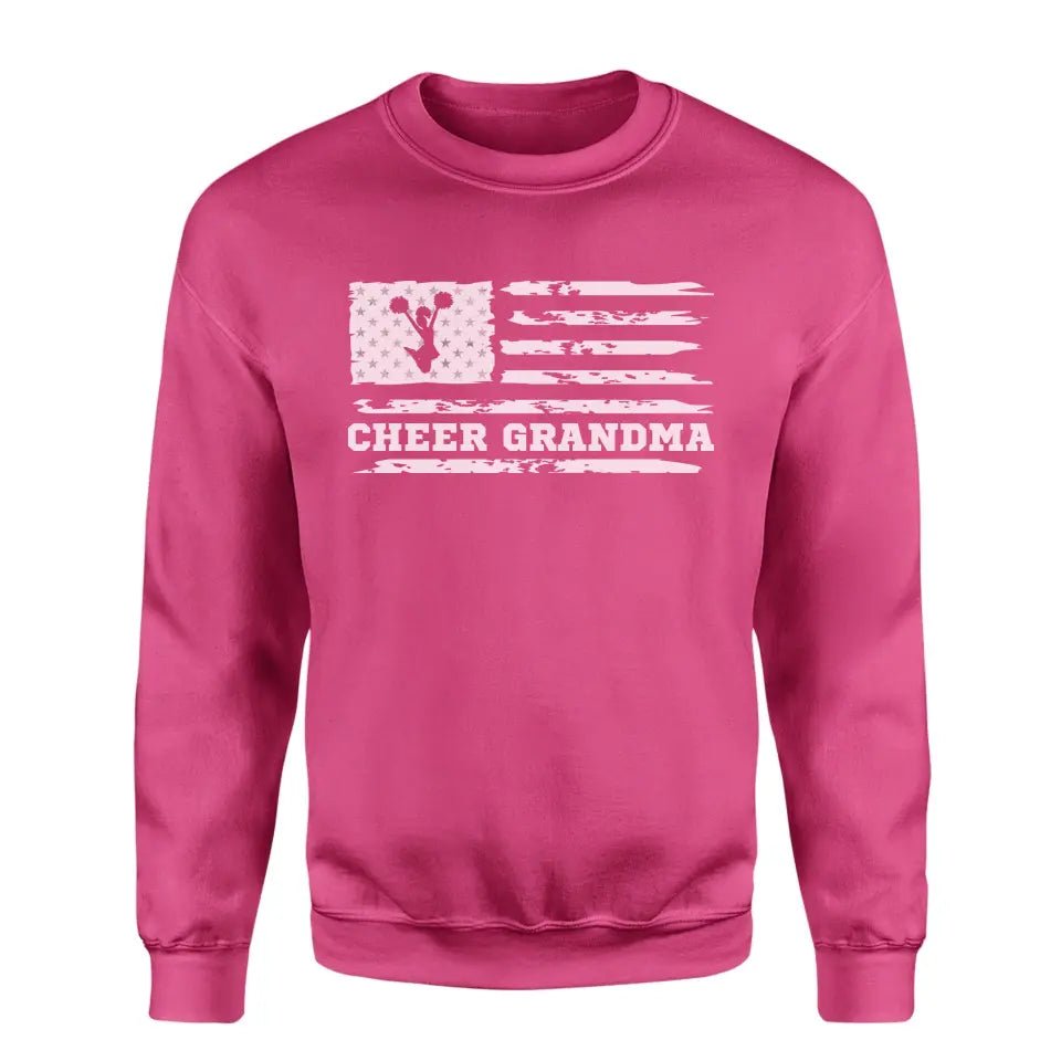 Cheer Grandma Horizontal Flag on a Sweatshirt with a White Graphic