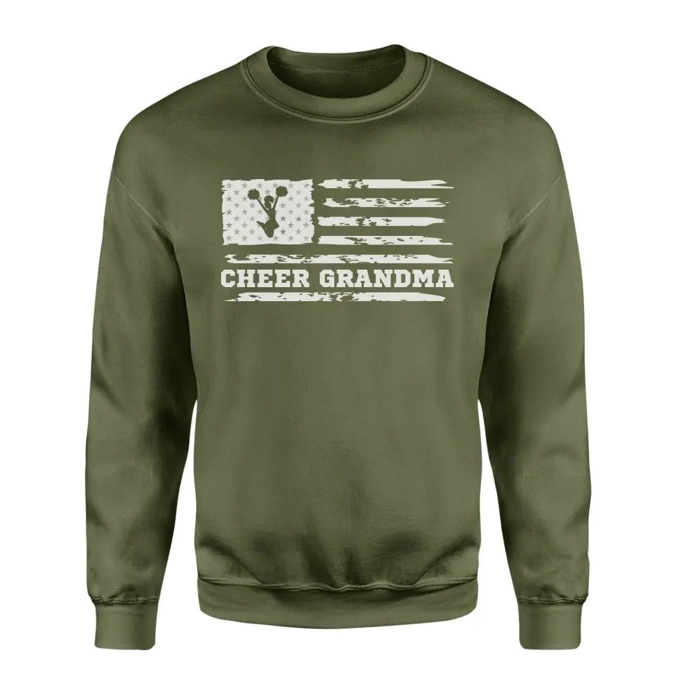 Cheer Grandma Horizontal Flag on a Sweatshirt with a White Graphic