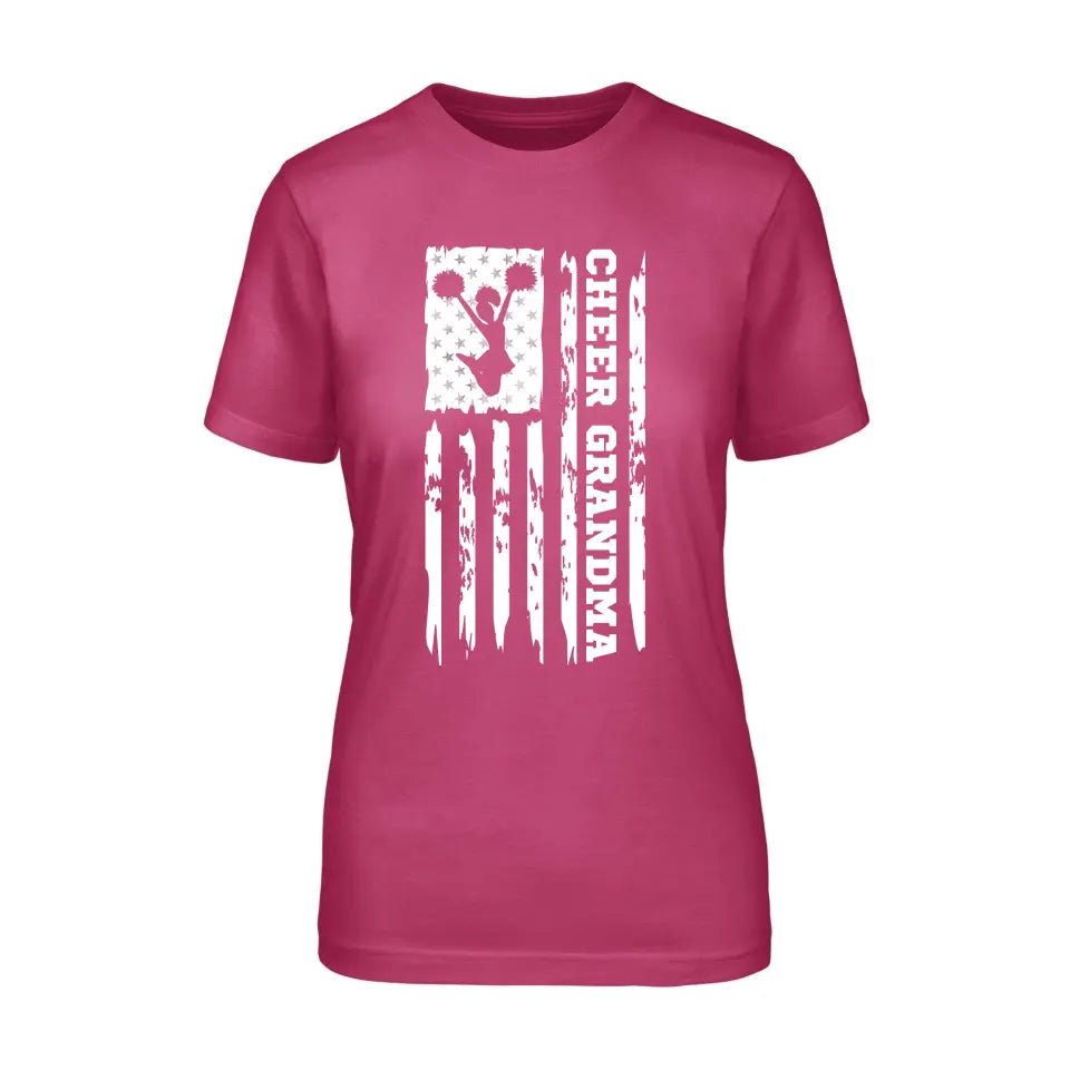 Cheer Grandma Vertical Flag on a Unisex T-Shirt with a White Graphic