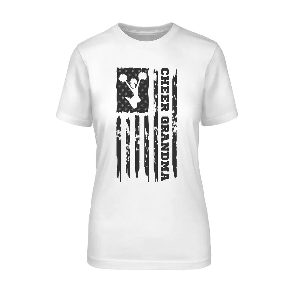 Cheer Grandma Vertical Flag on a Unisex T-Shirt with a Black Graphic