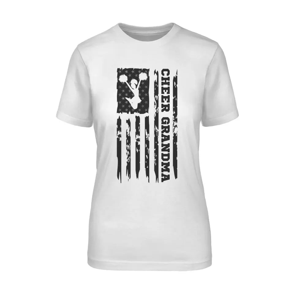 Cheer Grandma Vertical Flag on a Unisex T-Shirt with a Black Graphic