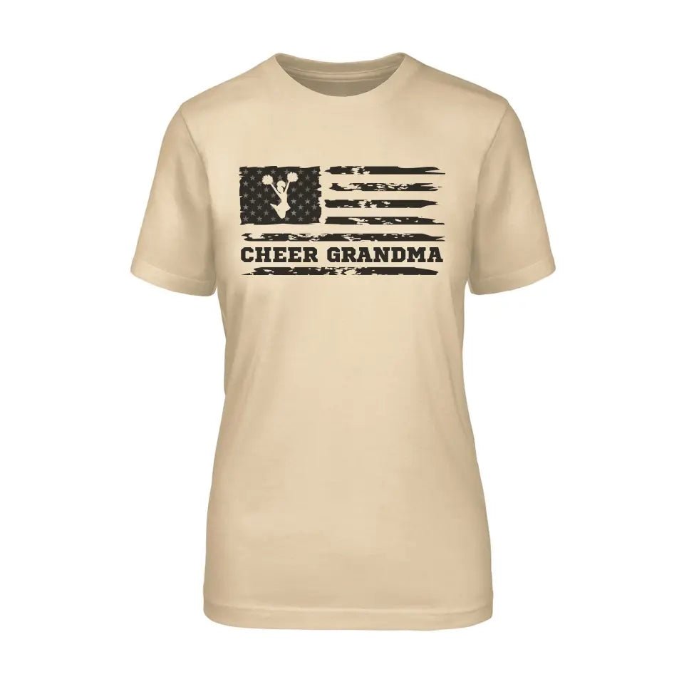 Cheer Grandma Horizontal Flag on a Unisex T-Shirt with a Black Graphic