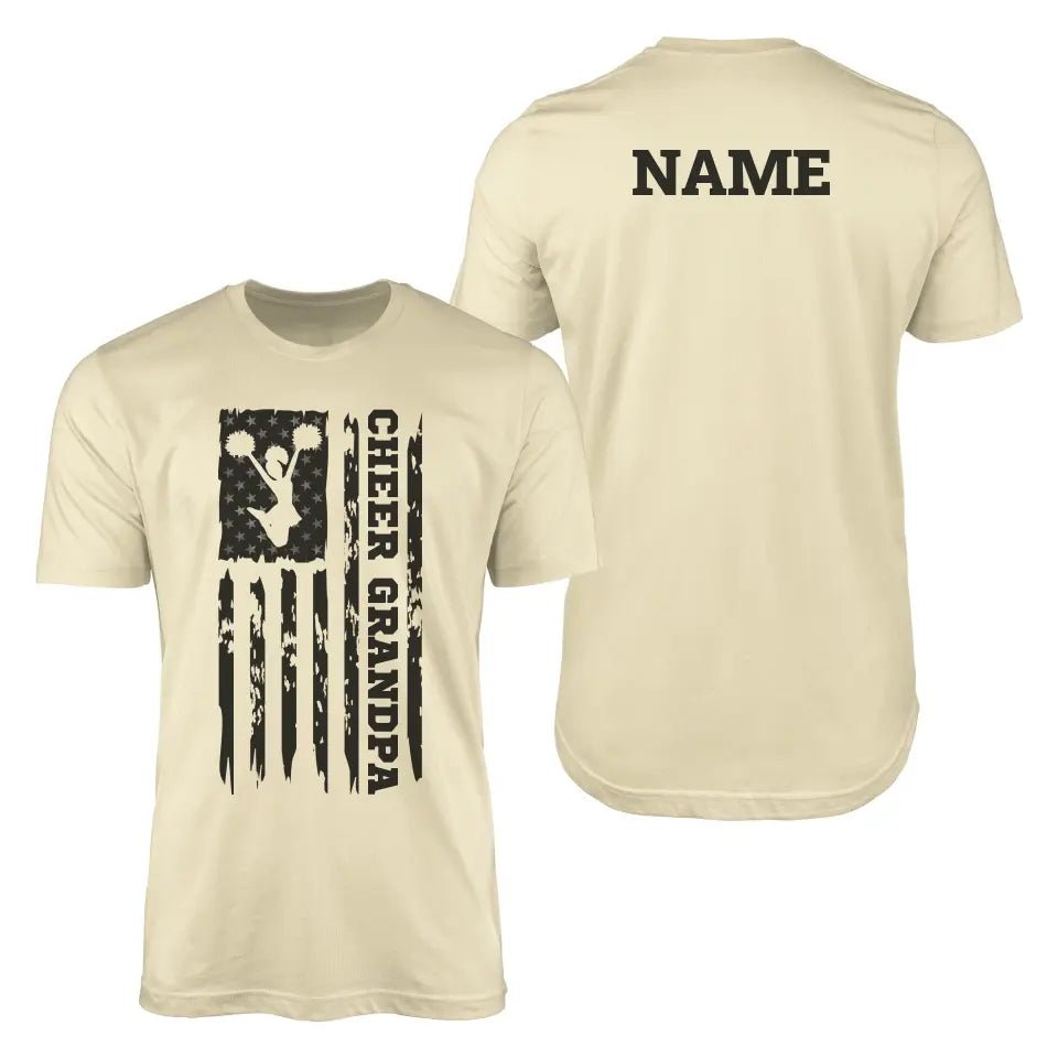 Cheer Grandpa Vertical Flag With Cheerleader Name on a Men's T-Shirt with a Black Graphic