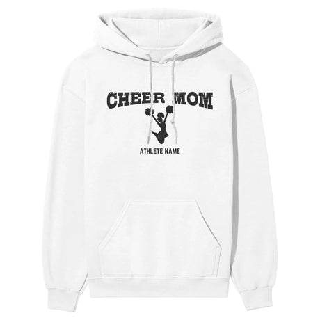 Cheer Mom with Cheerleader Icon and Cheerleader Name on a Hoodie with a Black Graphic