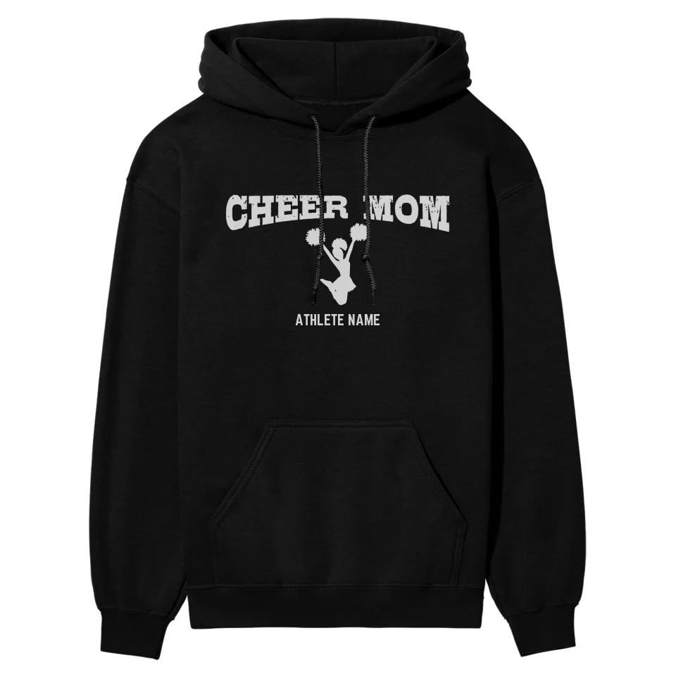 Cheer Mom with Cheerleader Icon and Cheerleader Name on a Hoodie with a White Graphic