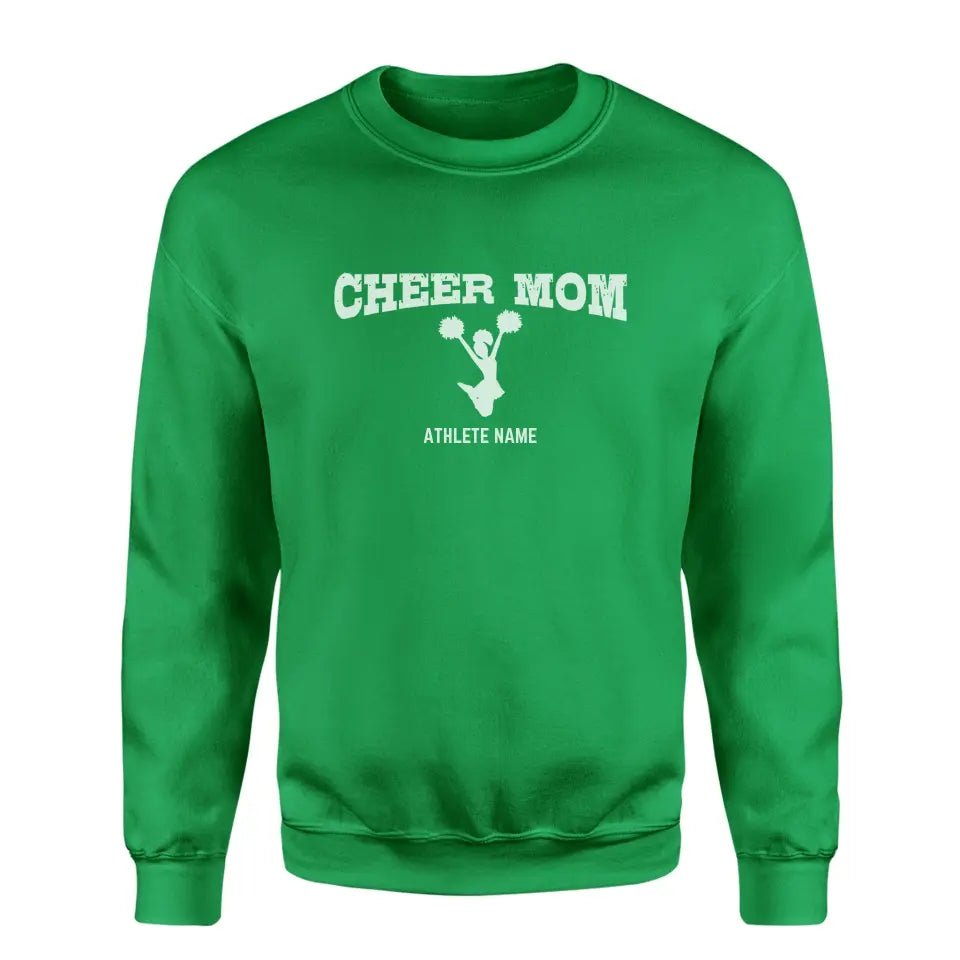 Cheer Mom with Cheerleader Icon and Cheerleader Name on a Sweatshirt with a White Graphic