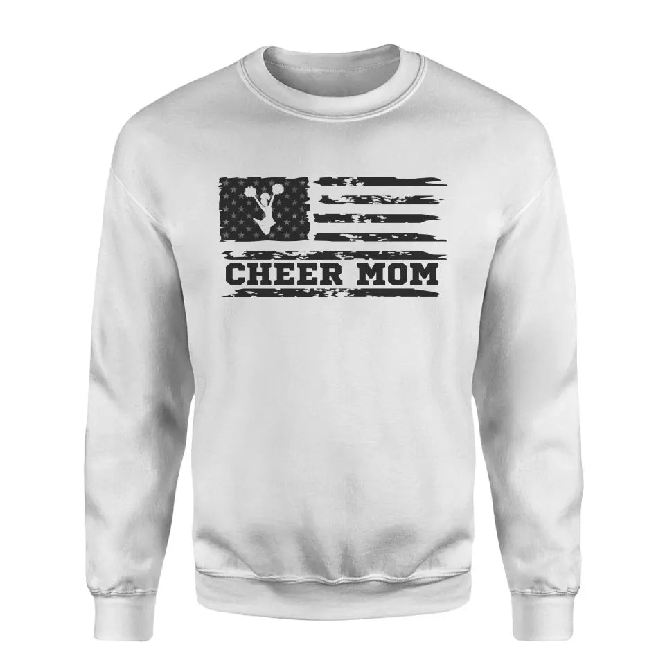 Cheer Mom Horizontal Flag on a Sweatshirt with a Black Graphic