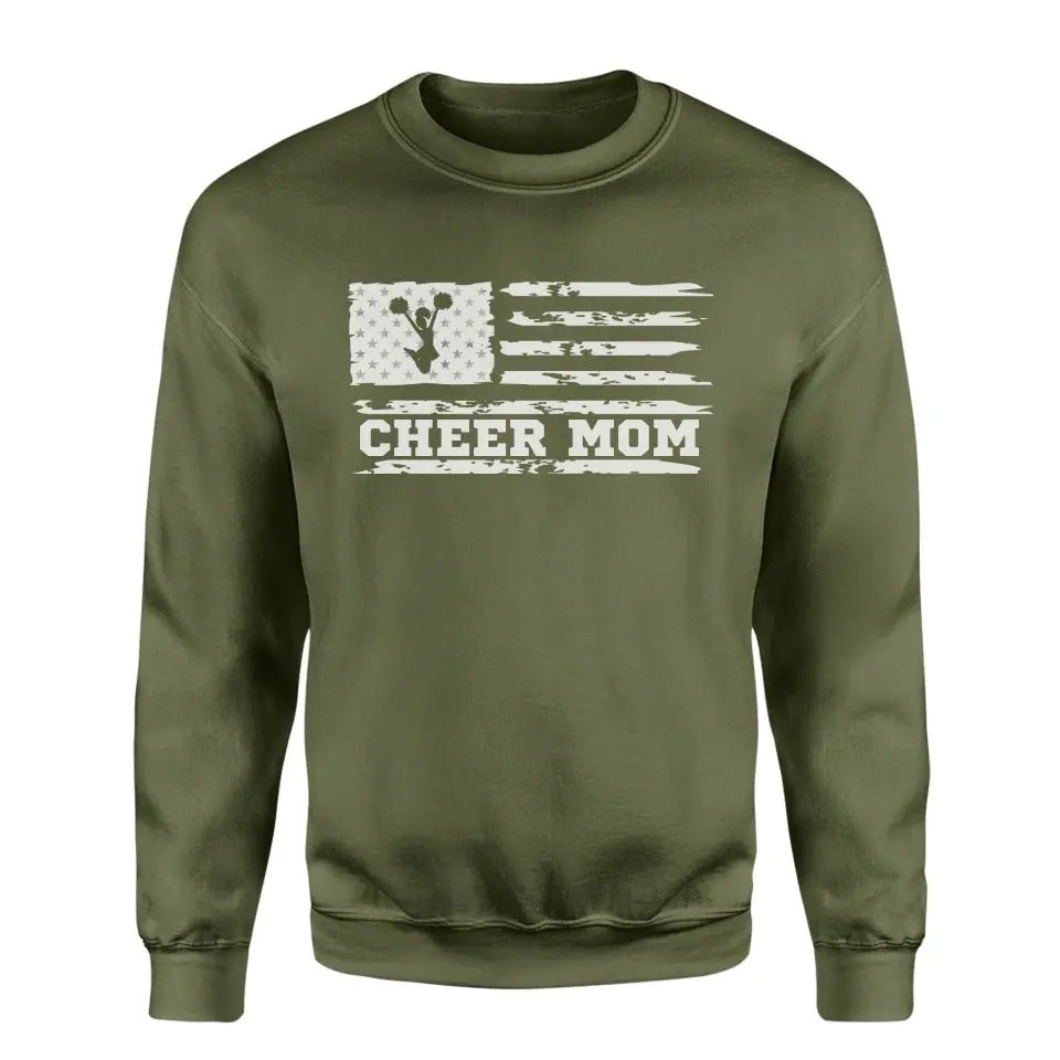 Cheer Mom Horizontal Flag on a Sweatshirt with a White Graphic