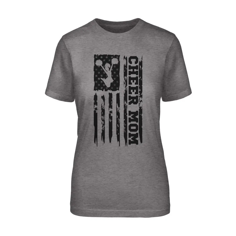 Cheer Mom Vertical Flag on a Unisex T-Shirt with a Black Graphic