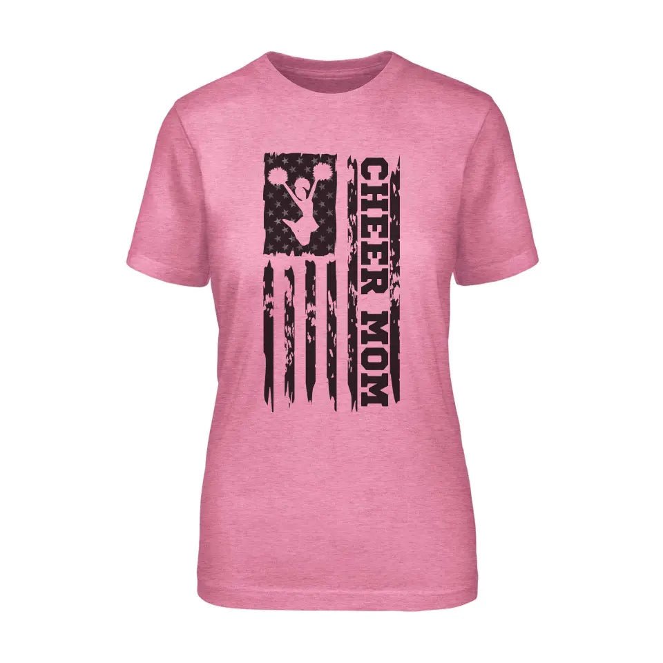 Cheer Mom Vertical Flag on a Unisex T-Shirt with a Black Graphic