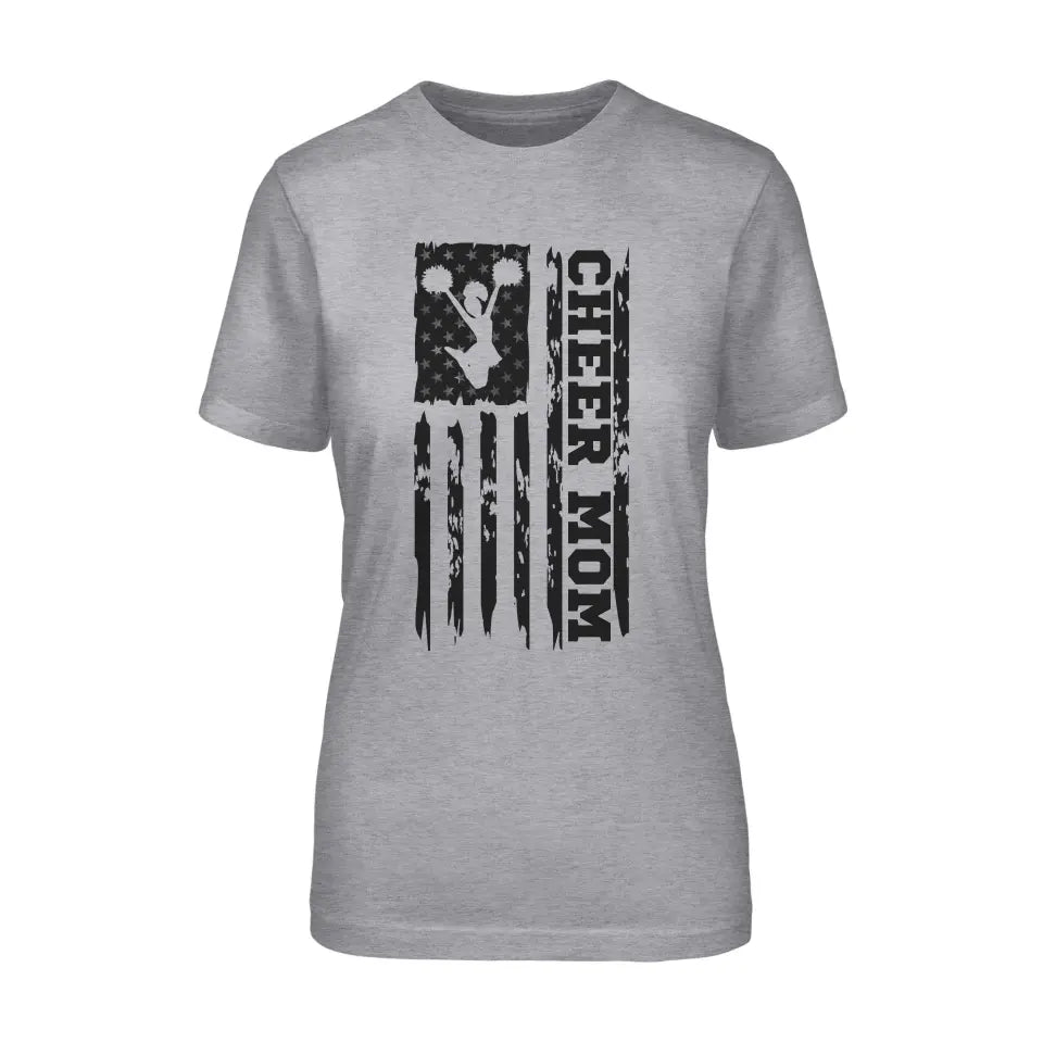 Cheer Mom Vertical Flag on a Unisex T-Shirt with a Black Graphic