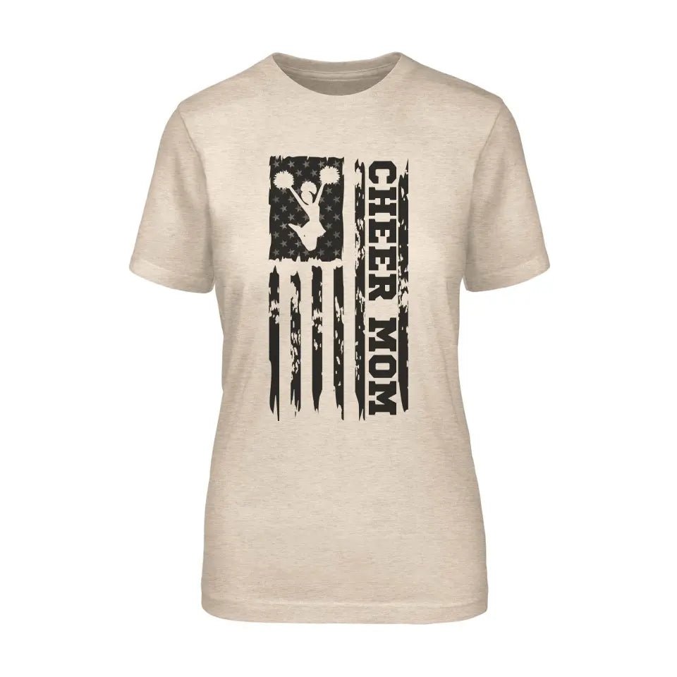 Cheer Mom Vertical Flag on a Unisex T-Shirt with a Black Graphic