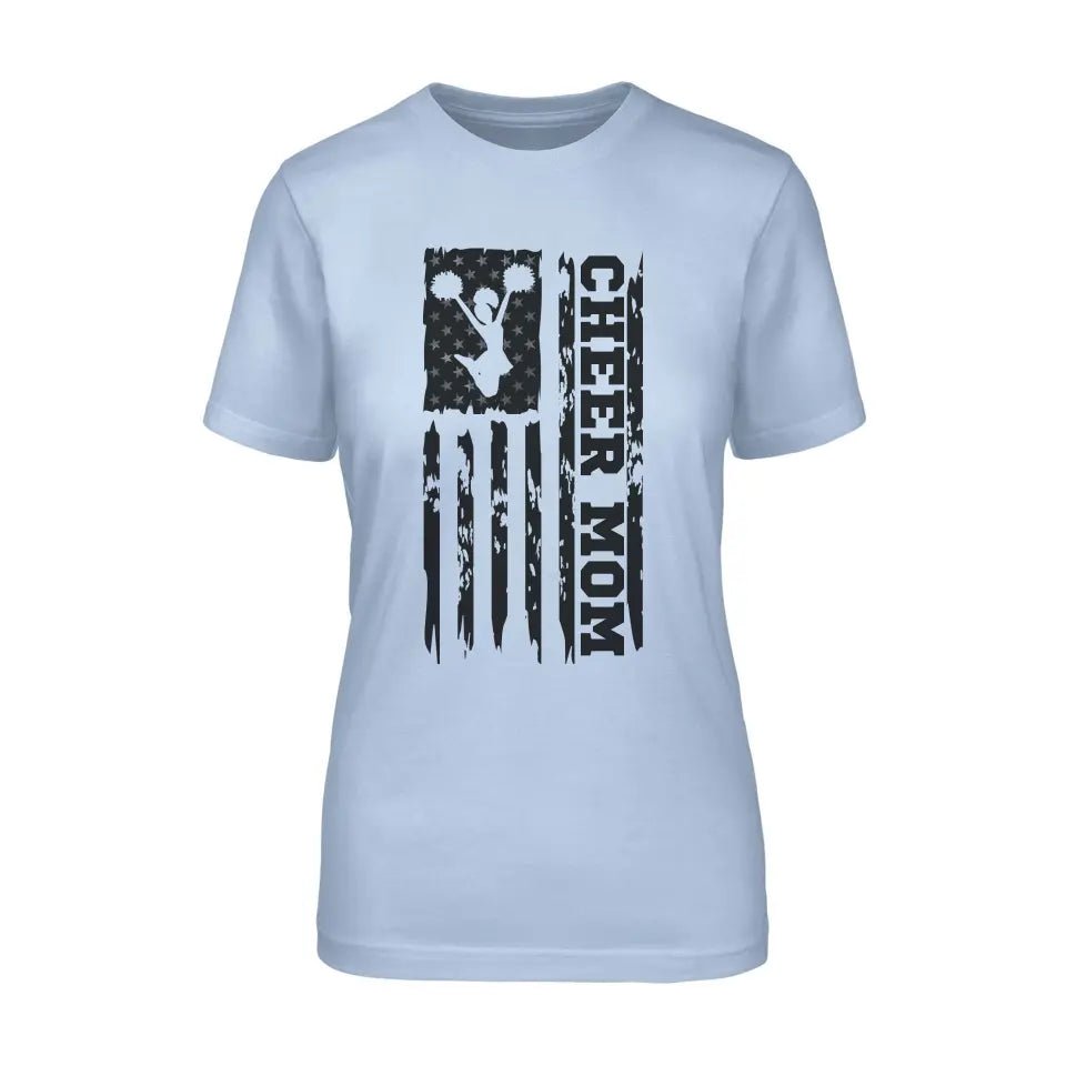 Cheer Mom Vertical Flag on a Unisex T-Shirt with a Black Graphic