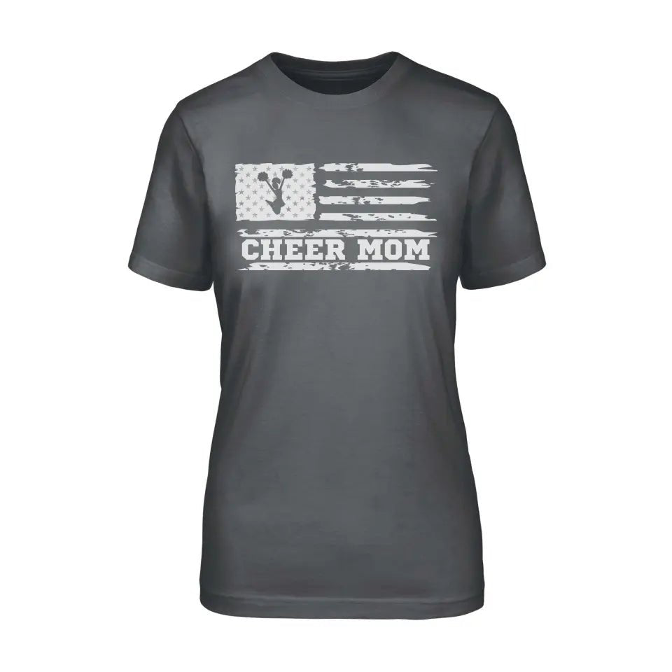 Cheer Mom Horizontal Flag on a Unisex T-Shirt with a White Graphic