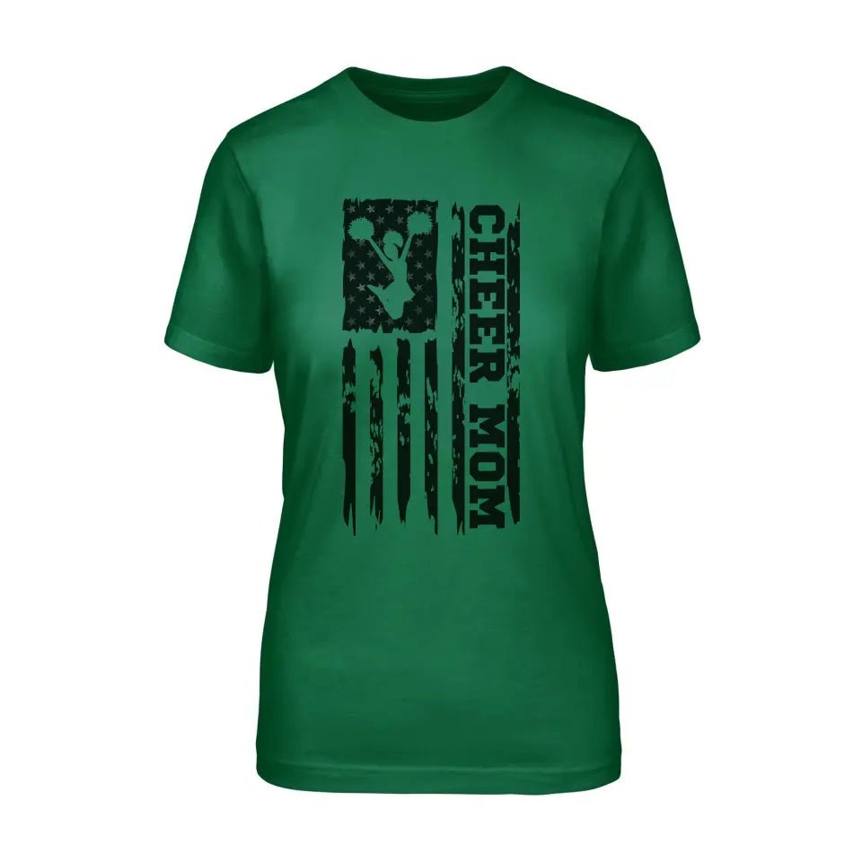 Cheer Mom Vertical Flag on a Unisex T-Shirt with a Black Graphic