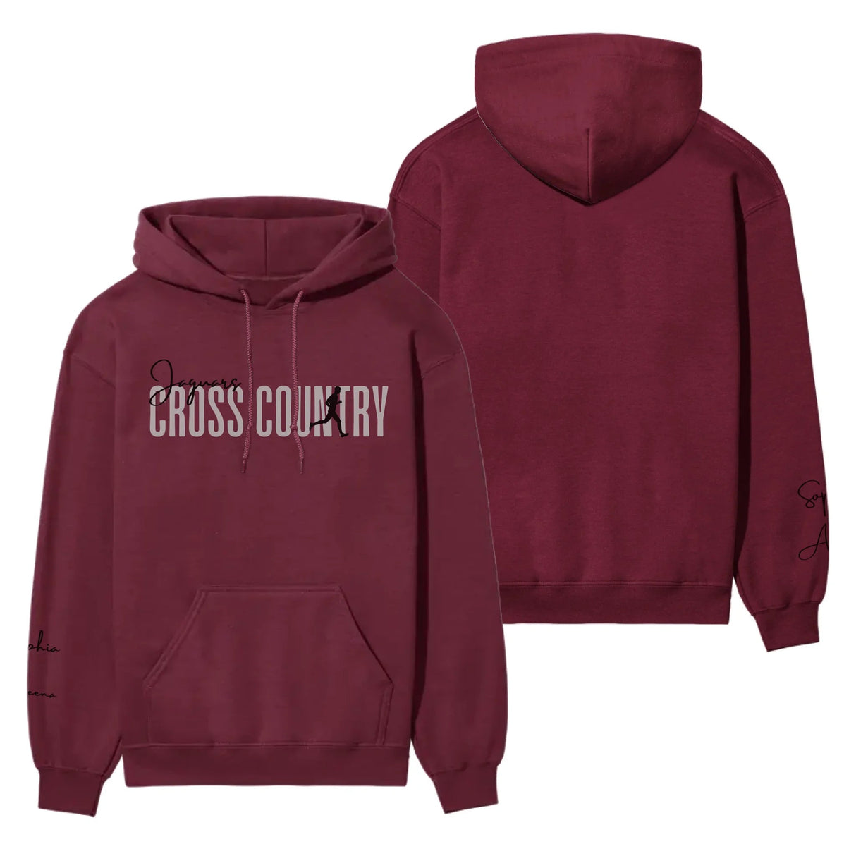 Personalized Cross Country on a Hoodie With Modern Bold Designs and Cross Country Runner Name on Sleeve on a Hoodie