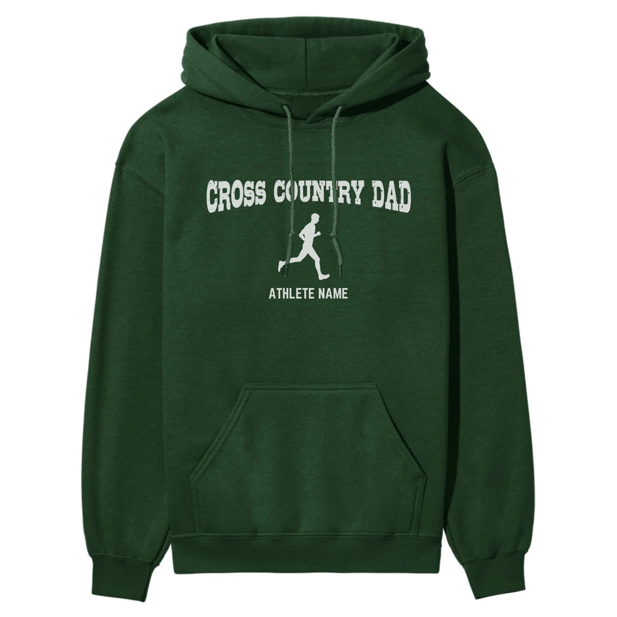 Cross Country Dad with Cross Country Runner Icon and Cross Country Runner Name on a Hoodie with a White Graphic
