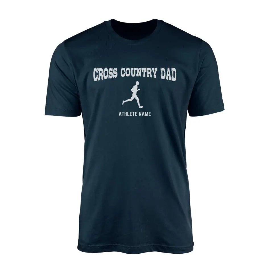 Cross Country Dad with Cross Country Runner Icon and Cross Country Runner Name on a Men's T-Shirt with a White Graphic