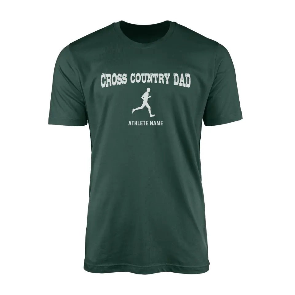 Cross Country Dad with Cross Country Runner Icon and Cross Country Runner Name on a Men's T-Shirt with a White Graphic