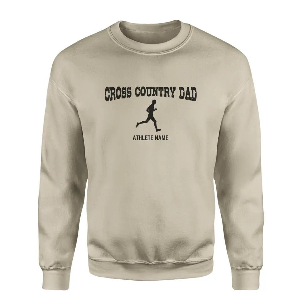 Cross Country Dad with Cross Country Runner Icon and Cross Country Runner Name on a Sweatshirt with a Black Graphic