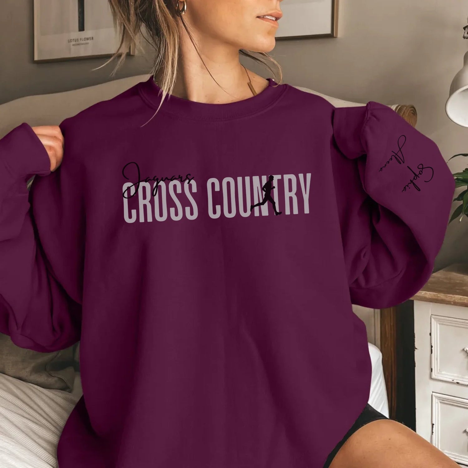 Personalized Cross Country on a Sweatshirt With Modern Bold Design and Cross Country Runner Name on Sleeve on a Sweatshirt