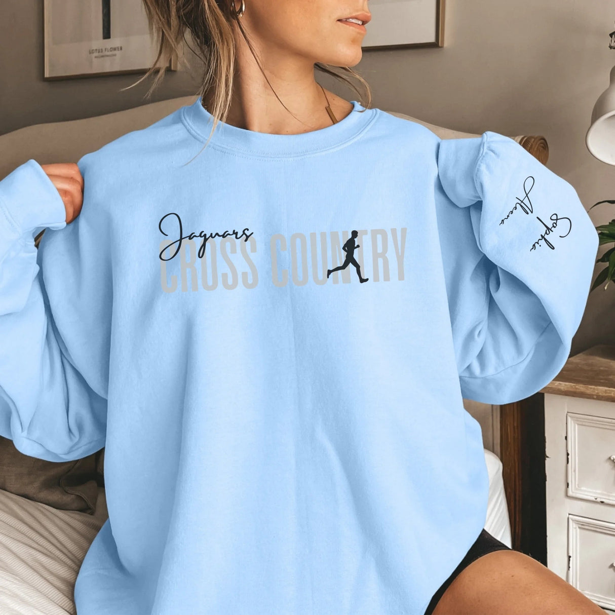 Personalized Cross Country on a Sweatshirt With Modern Bold Design and Cross Country Runner Name on Sleeve on a Sweatshirt