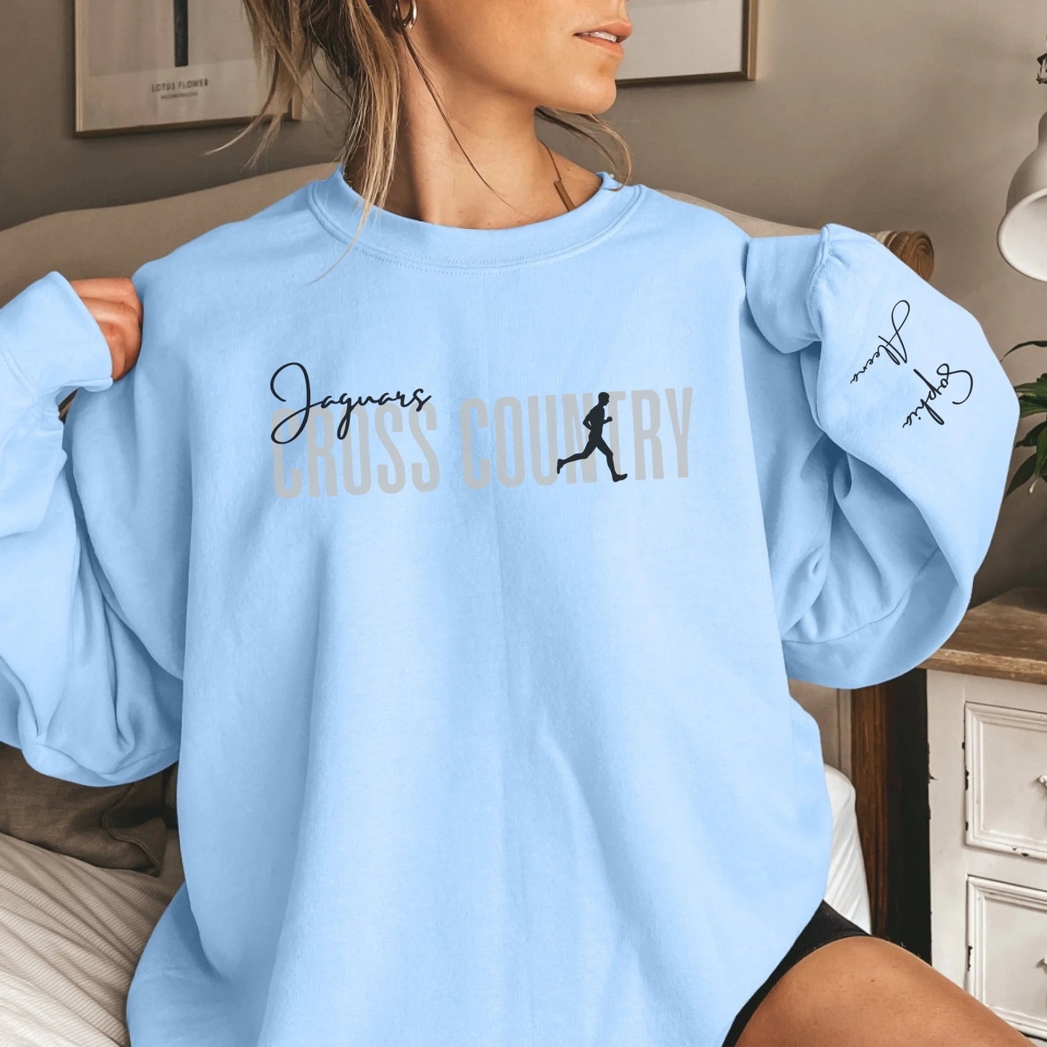 Personalized Cross Country on a Sweatshirt With Modern Bold Design and Cross Country Runner Name on Sleeve on a Sweatshirt