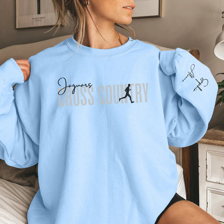 Personalized Cross Country on a Sweatshirt With Modern Bold Design and Cross Country Runner Name on Sleeve on a Sweatshirt