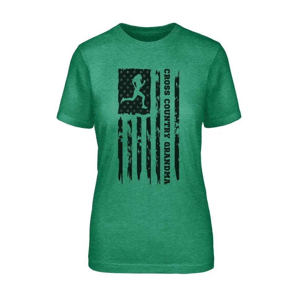 Cross Country Grandma Vertical Flag on a Unisex T-Shirt with a Black Graphic