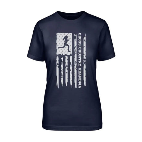 Cross Country Grandma Vertical Flag on a Unisex T-Shirt with a White Graphic