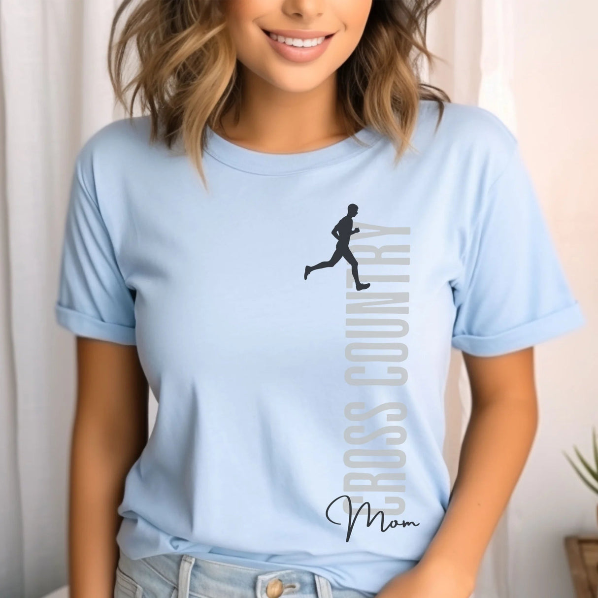 Personalized Cross Country Mom Shirt With Mascot, Icon, and Cross Country Runner Name on a Unisex T-Shirt